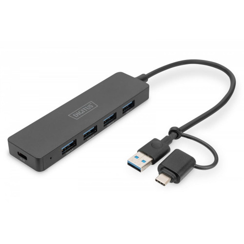 Hub USB 3.0/Koncentrator 4-portowy SlimLine USB A + adapter USB-C 5Gbps, złącze zasilania USB-C -9812912