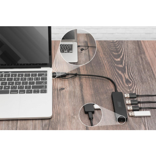 Hub USB 3.0/Koncentrator 4-portowy SlimLine USB A + adapter USB-C 5Gbps, złącze zasilania USB-C -9812916