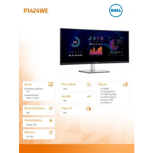 Monitor zakrzywiony 34 cale P3424WE 21:9/3440x1440/IPS/USBC/RJ45/HDMI/DP/3Y -9813069