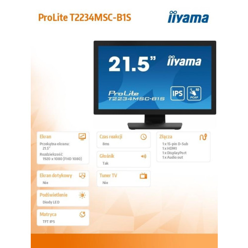 Monitor ProLite 21.5 cala T2234MSC-B1S IPS,10PKT.VGA,HDMI,DP -9813484