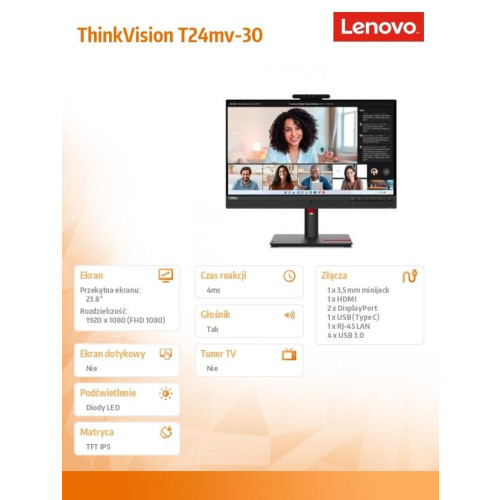 Monitor 23.8 cala ThinkVision T24mv-30 FHD 63D7UAT3EU -9814210