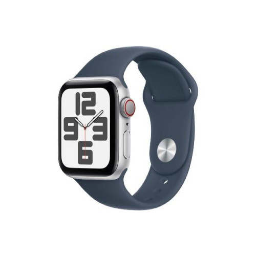 Watch SE GPS + Cellular, 40mm Koperta z aluminium w kolorze srebrnym z paskiem sportowym w kolorze sztormowego błękitu -