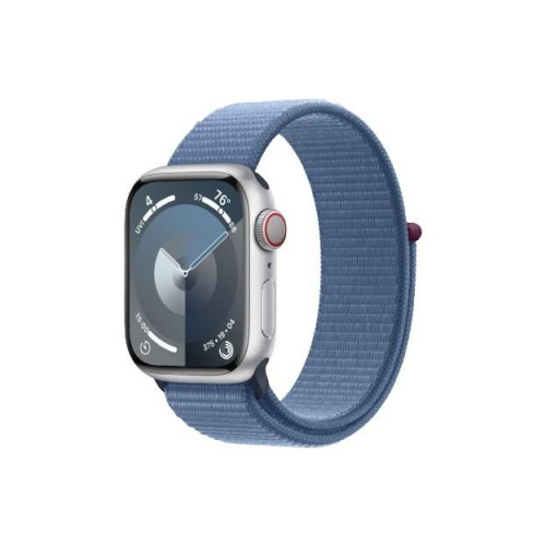 Watch Series 9 GPS + Cellular, 41mm Koperta z aluminium w kolorze srebrnym z opaską sportową w kolorze zimowego błękitu-
