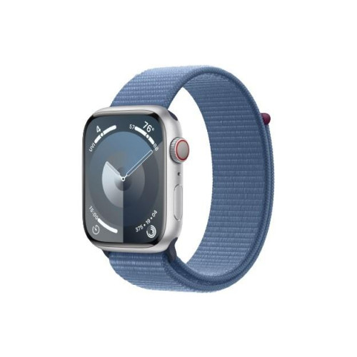 Watch Series 9 GPS + Cellular, 45mm Koperta z aluminium w kolorze srebrnym z opaską sportową w kolorze zimowego błękitu-