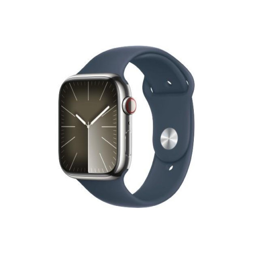 Watch Series 9 GPS + Cellular, 45mm Koperta ze stali nierdzewnej w kolorze srebrnym z paskiem sportowym w kolorze sztorm