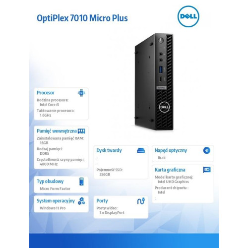 Komputer Optiplex MFF Plus/Core i5-13500T/16GB/256GB SSD/Integrated/WLAN + BT/Kb & Mouse/W11Pro/vPro-9816948