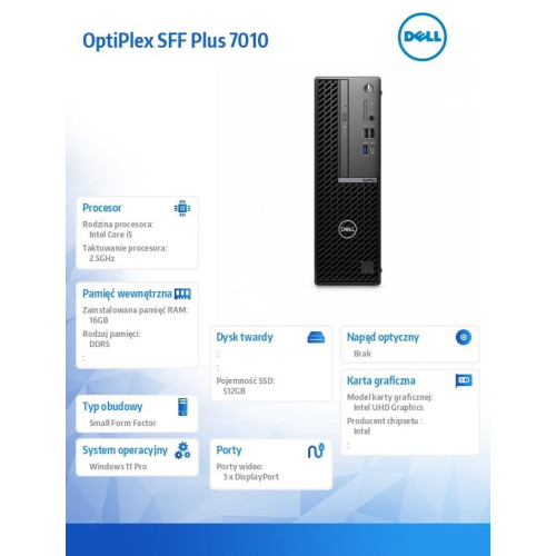 Komputer Optiplex SFF Plus/Core i5-13500/16GB/512GB SSD/Integrated/No Wifi/Kb & Mouse/W11Pro/vPro-9816973