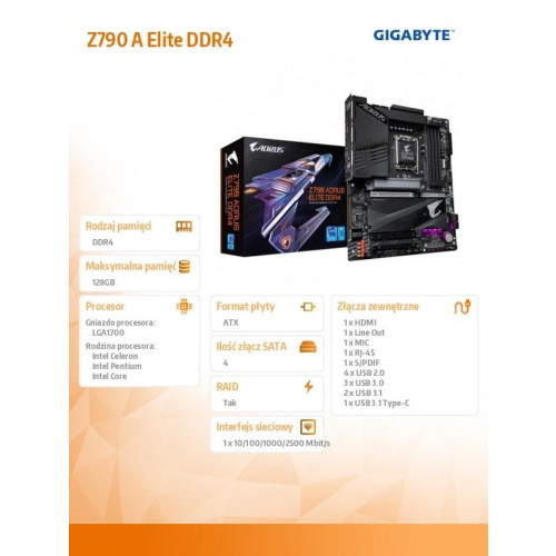 Płyta główna Z790 AORUS ELITE DDR4 S1700 4DDR4 USB/M.2 ATX -9817338