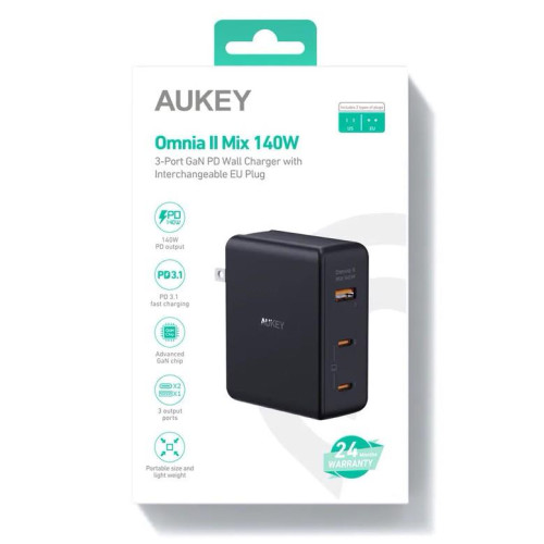 PA-B7O Omnia II GaN ładowarka sieciowa 3xUSB (2xUSB C+1xUSBA) 140W PD3.1 PPS EU/US/UK-9818484