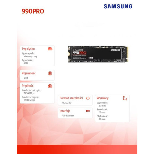 Dysk SSD 990PRO Gen4.0x4 NVMe 4TB MZ-V9P4T0BW-9821016