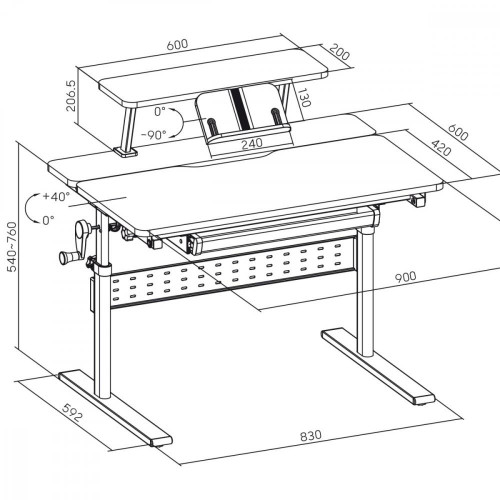 Biurko dla dzieci z regulacją wysokości max 40kg ER-483 Szare -9824316