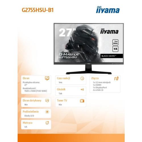 Monitor 27 cali G2755HSU-B1 VA,FHD,100Hz,1ms,HDMI,DP,2xUSB,2x2W -9824427