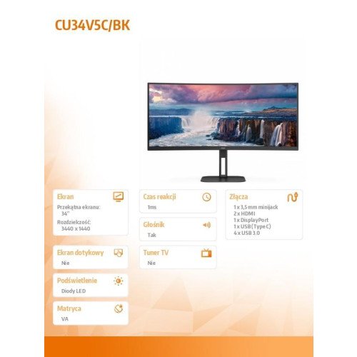 Monitor CU34V5C 34 cali Curved VA 100Hz HDMI DP USB-C -9856429