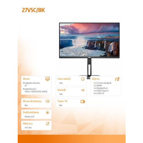 Monitor 27V5C 27 cali IPS HDMI DP USB-C Pivot Głośniki -9856433