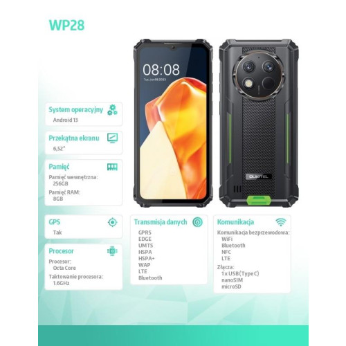 Smartfon WP28 8/256GB 10600 mAh DualSIM zielony-9856435