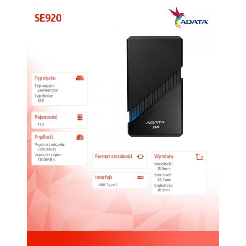 Dysk zewnętrzny SSD SE920 1TB USB4C 3800/3700 MB/s czarny-9856870