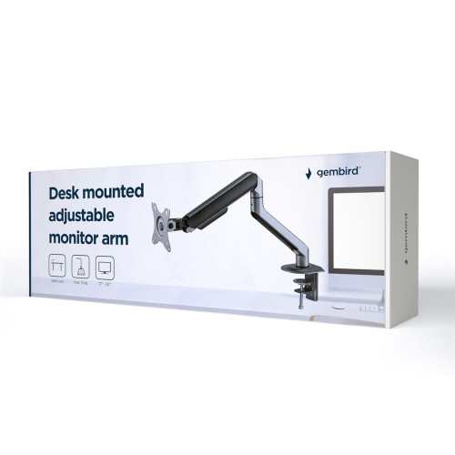 GEMBIRD BIURKOWE REGULOWANE RAMIĘ/UCHWYT NA MONITOR 17-32, VESA 100X100MM, DO 9 KG, KOLOR SZARY-9880784