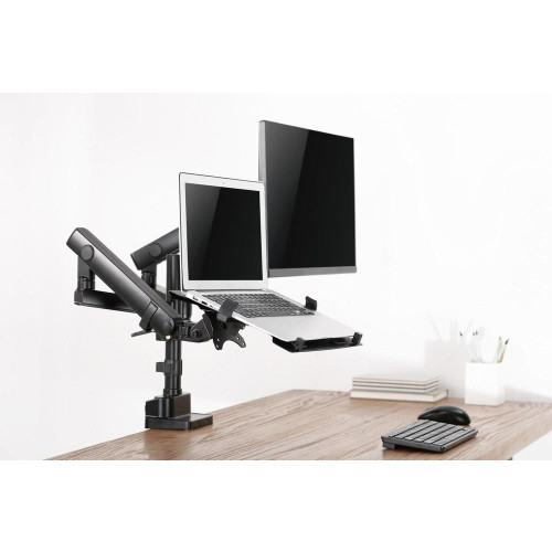 GEMBIRD BIURKOWE REGULOWANE RAMIĘ/UCHWYT NA 2 MONITORY + PÓŁKA NA NOTEBOOKA 17-32, VESA 100X100MM, DO 8 KG-9880832