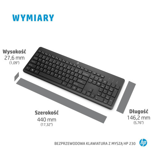 Zestaw klawiatura + mysz HP 230 Wireless Mouse and Keyboard Combo bezprzewodowe białe 3L1F0AA-9883909