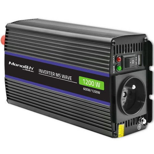 QOLTEC PRZETWORNICA NAPIĘCIA MONOLITH 1200 MS WAVE | 12V NA 230V | 600/1200W | USB-9887651