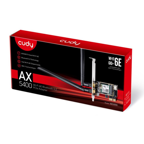 Karta sieciowa CUDY WE3000 AX5400 Wi-Fi 6 + BT 5.2 Intel AX210 PCIe-9921510