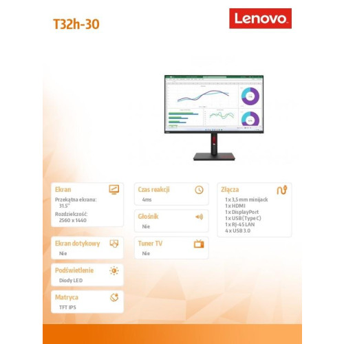 Monitor 31,5 cali ThinkVision T32h-30 63D3GAT1EU-9967964