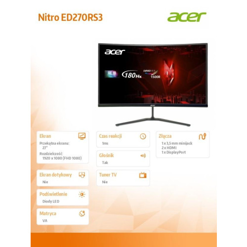 Monitor 27 cali Nitro ED270RS3bmiipx Curved/180Hz/1ms-9968373