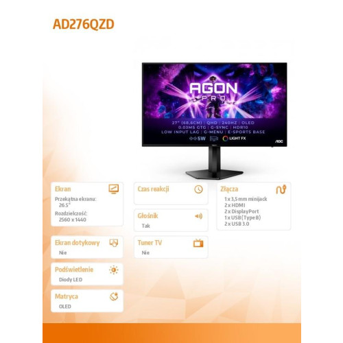 Monitor 27 cali AD276QZD OLED 240Hz HDMIx2 DPx2 Pivot-9971208