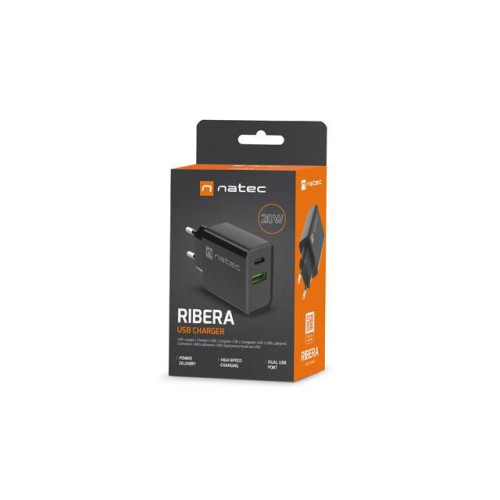 Ładowarka sieciowa Ribera 1x USB-A + 1x USB-C 20W Czarna -9971232