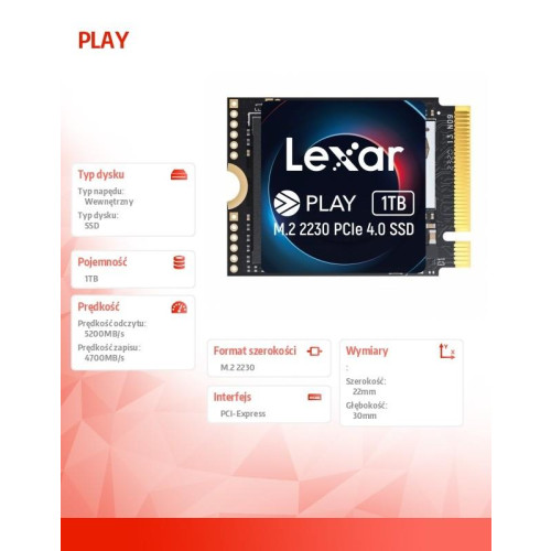 Dysk SSD PLAY 1TB PCIe4.0 2230 5200/4700MB/s-9971712