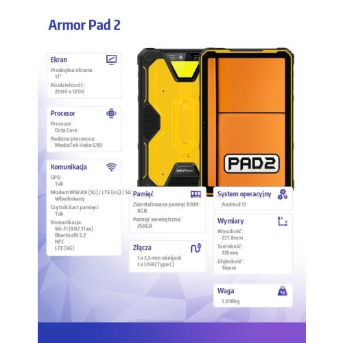 Tablet Armor Pad 2 11 cali 8/256GB 18600 mAh czarno-żółty-9973457