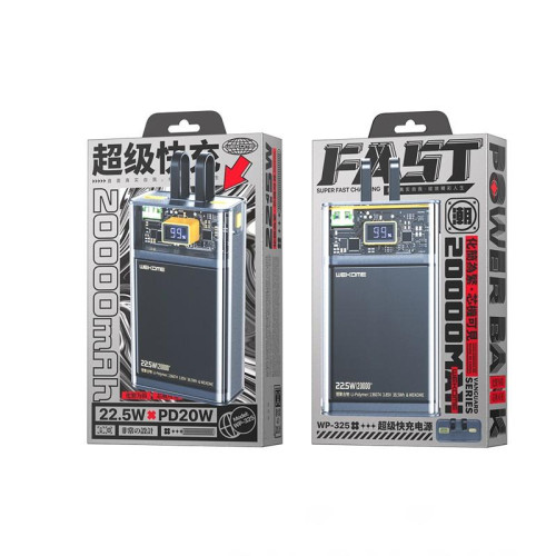 Power bank WP-325 Vanguard Series - 20000 mAh Super Charging z wbudowanym kablem USB-C & Lightning PD 20W + QC 22.5W (Cz
