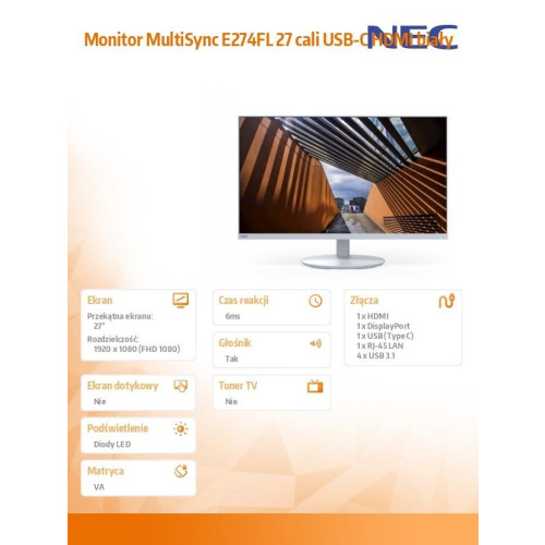 Monitor MultiSync E274FL 27 cali USB-C HDMI biały-9974415