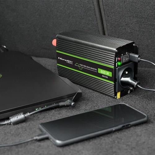 QOLTEC PRZETWORNICA NAPIĘCIA MONOLITH | 300W | 600W | 12V NA 230V | CZYSTY SINUS-9989933